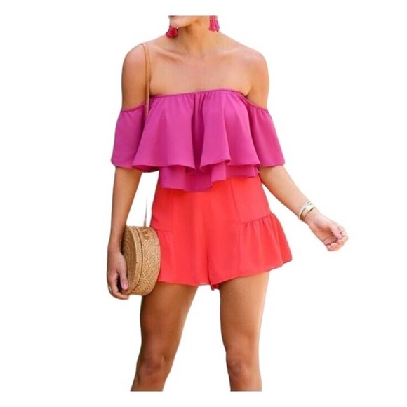 Show Me Your Mumu Top Nica Ruffle Off-Shoulder Crop Purple Large - Picture 1 of 8